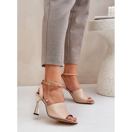 Kožne sandale na visokoj peti s ukrasnom Chebello 4440 bež narukvica 2