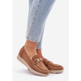 Openwork Loafers sa zlatnim detaljima i pletenica s jutama smeđa 1