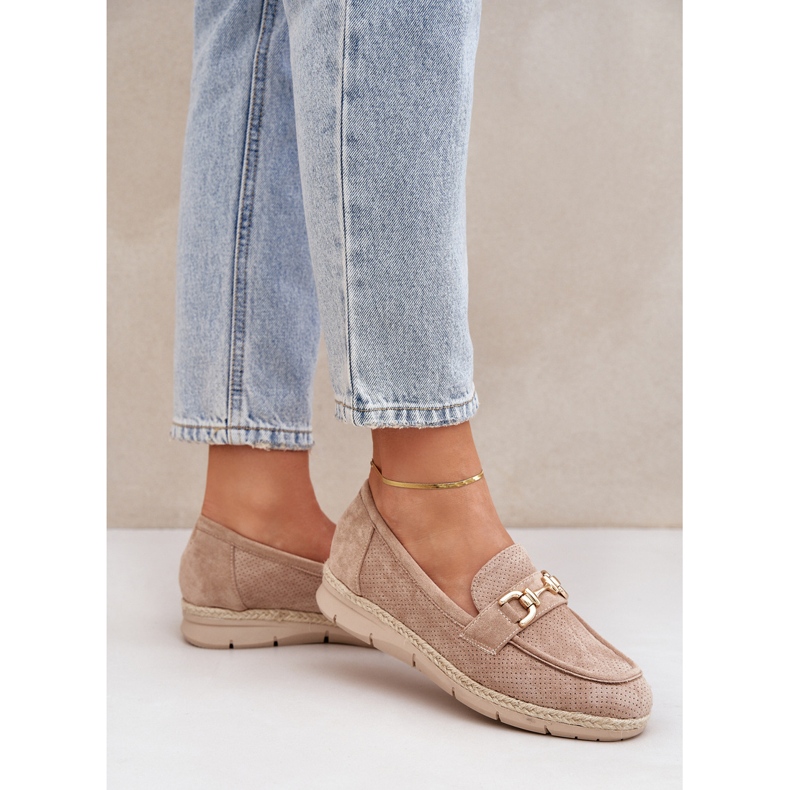 Openwork Loafers sa zlatnim detaljima i pletenica od jute bež 2