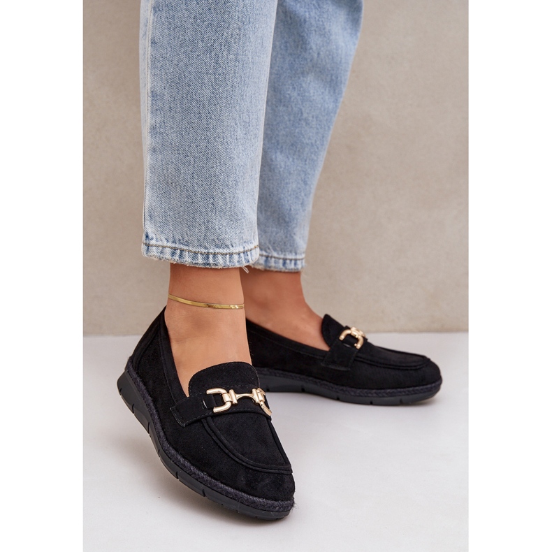 Openwork Loafers sa zlatnim detaljem i crnom pletenicom od jute 2