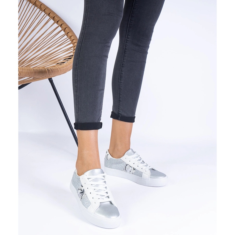 Srebrne tenisice s motivom za životinje ukrašene sjajnim srebro 1