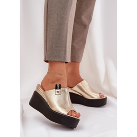Papuče na platformi i Wedge Eco kože zlato zlatna 2