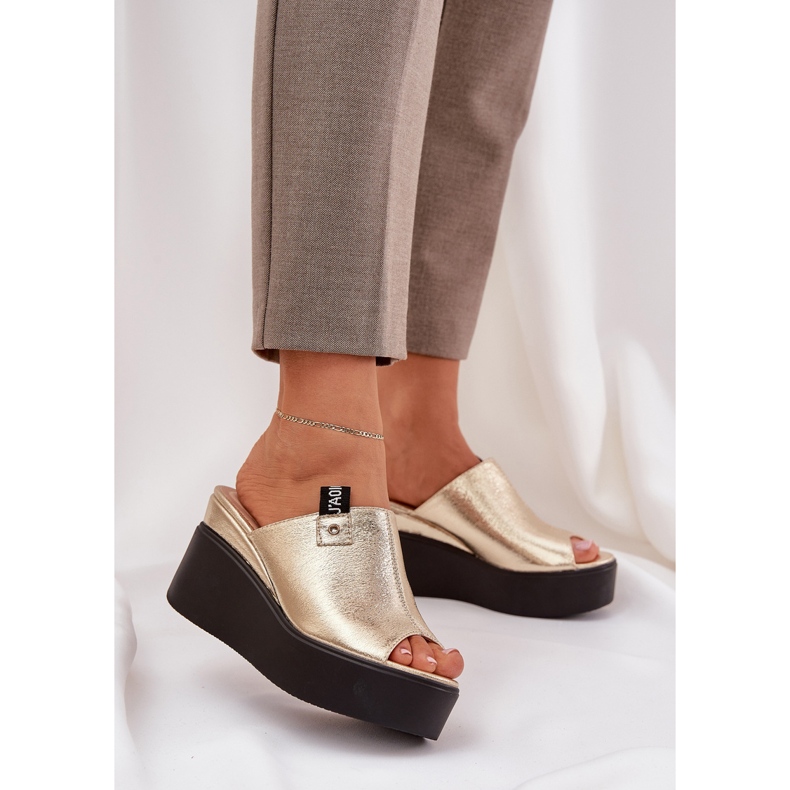 Papuče na platformi i Wedge Eco kože zlato zlatni 2