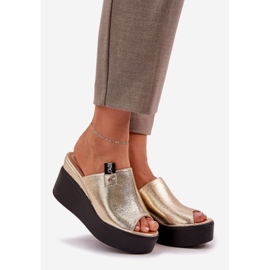 Papuče na platformi i Wedge Eco kože zlato zlatni 1