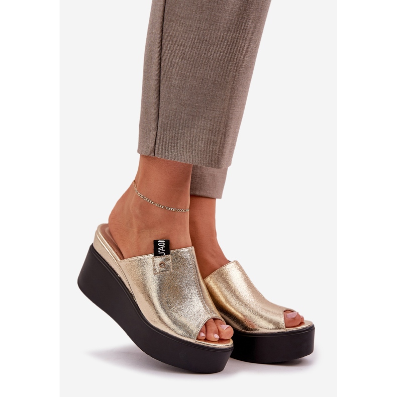 Papuče na platformi i Wedge Eco kože zlato zlatna 1