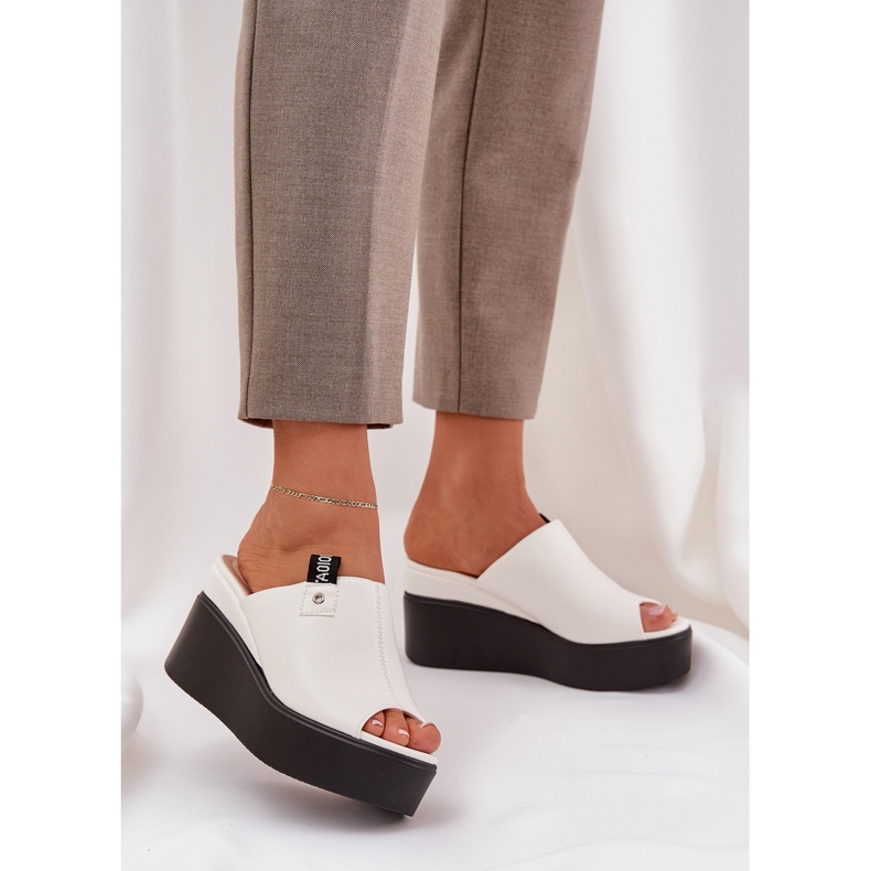 Papuče na platformi i klin ekološke kože bijela 2