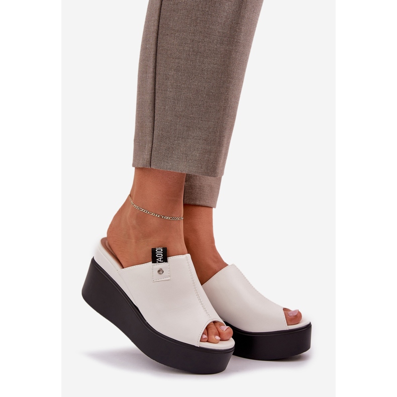 Papuče na platformi i klin ekološke kože bijela 1