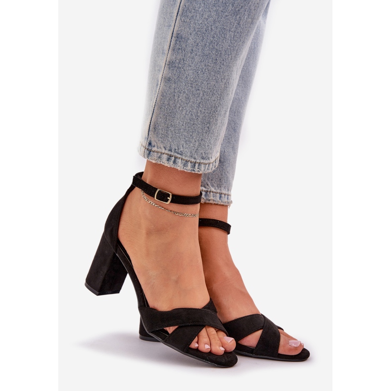 Sandale na barskoj peti s eko suknom crnom crna 1