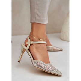 Ukrašene potpetice otvorenom zlatnom petom zlatna 2