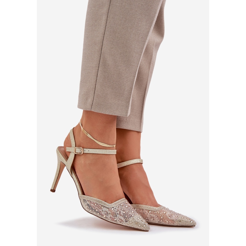 Ukrašene potpetice otvorenom zlatnom petom zlatni 1