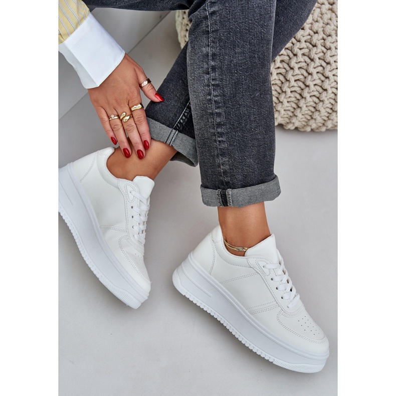 Klasične eko kože tenisice na bijeloj platformi bijela 2