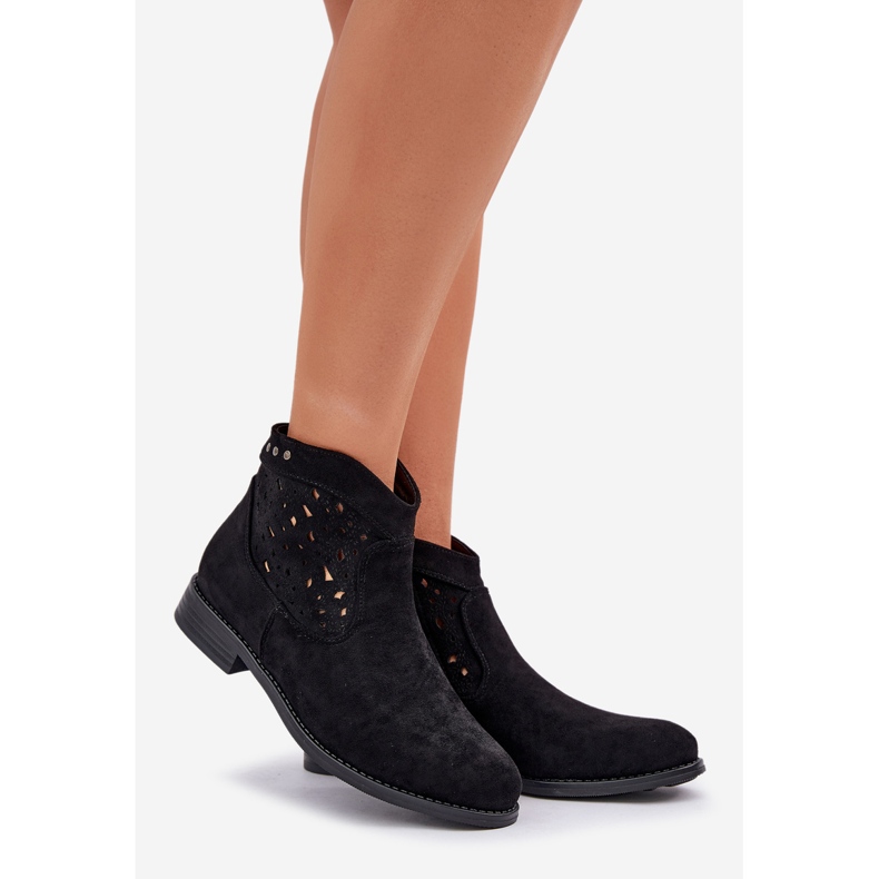 Ženske otvorene čizme s ravnim petom S.Barski HY51-113 Black crno 1