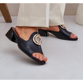 Jezzi Elegantne ženske niske -helele s crnim ukrasom crno 2