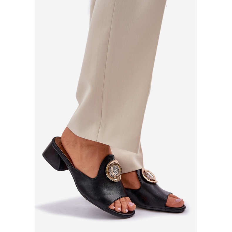 Jezzi Elegantne ženske niske -helele s crnim ukrasom crna 1