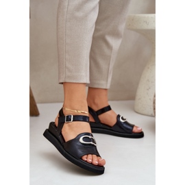 Jezzi Oslikane ženske sandale za klinove crnim ukrasom crna 2