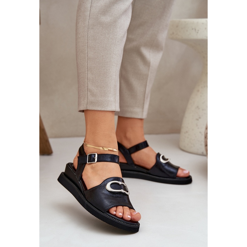 Jezzi Oslikane ženske sandale za klinove crnim ukrasom crno 2