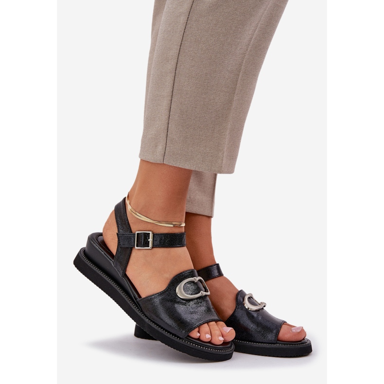 Jezzi Oslikane ženske sandale za klinove crnim ukrasom crna 1