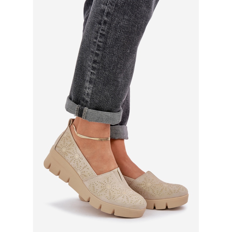 Jezzi Ženske cipele s otvorenim uzorkom zlatnog klina zlatni 1