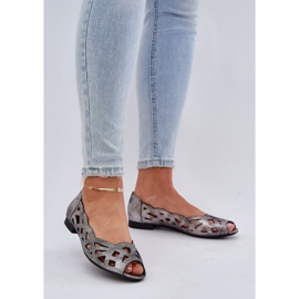 Jezzi Srebrne otvorene balerine s golim prstima srebro 2