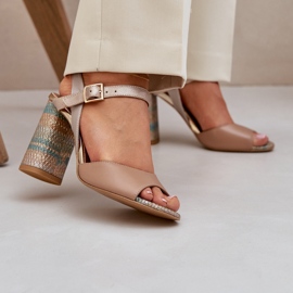 Laura Messi Kožne elegantne sandale na lauri messi 2136 tamnom rastućem postolju bež 2