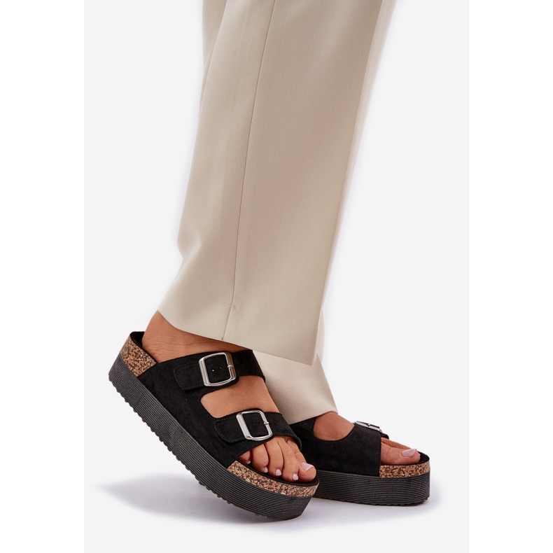 Ženske papuče na ogromnoj platformi s crnim kopčama crno 1