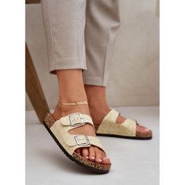 Materijal lepršavi na plutasti potplat s kopčama žutim žuta boja 2