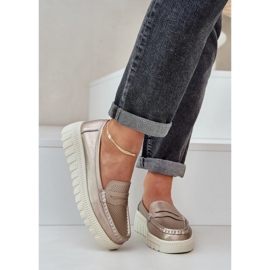 Ženske otvorene kožne kože na platformi i klinovi šampanjca zlatni 2