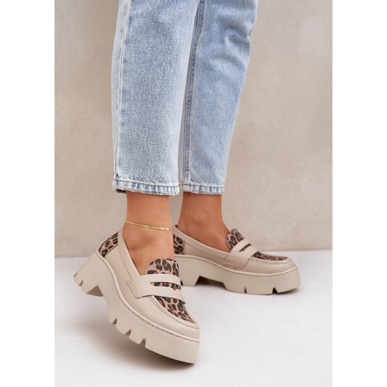 Zazoo Light -heel ženske kožne loofere bež 2