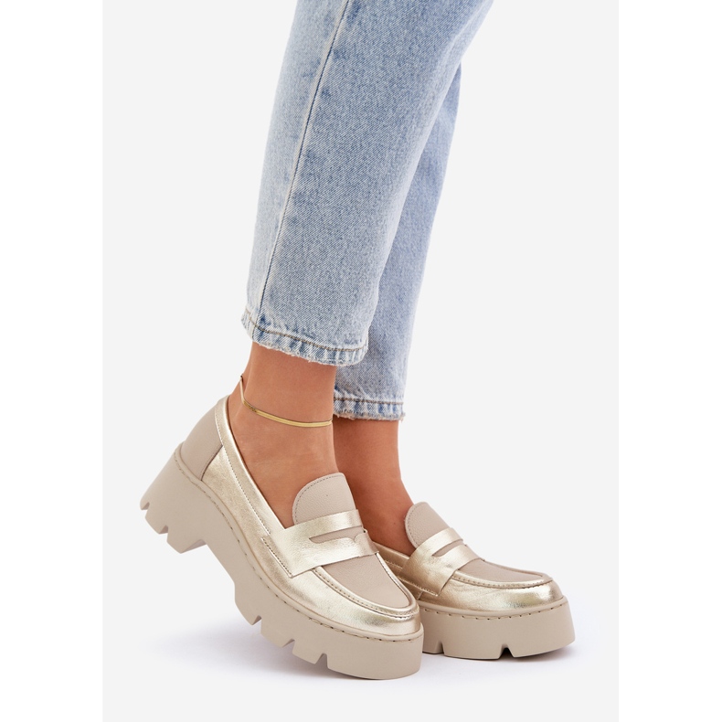 Zazoo Ravni -kožni natikači s kožnim natikačima zlatna 1
