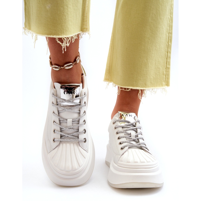 Ženske sportske kožne tenisice na GOE NN2N4033 Bijela platforma 4