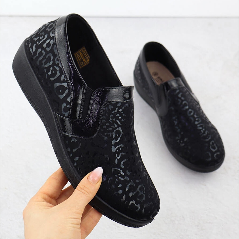 Ženske udobne cipele u leopardovom printu umetnuli su Unisoft 8910 crna 1