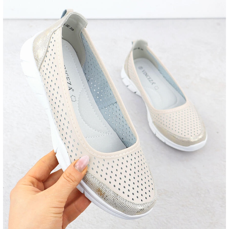 Kožne balerine Otvorene udobnosti Beige Vinceza 95323 bež 1