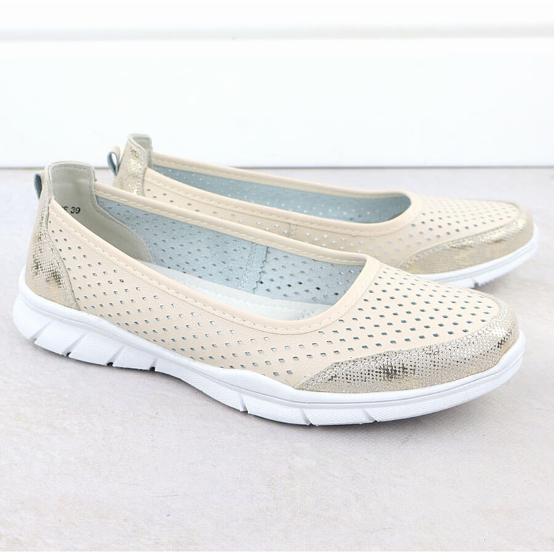Kožne balerine Otvorene udobnosti Beige Vinceza 95323 bež 2