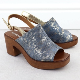 Ženske sandale na stupu pozlaćenih traperica M. Daszyński MR23126-7 plava 2