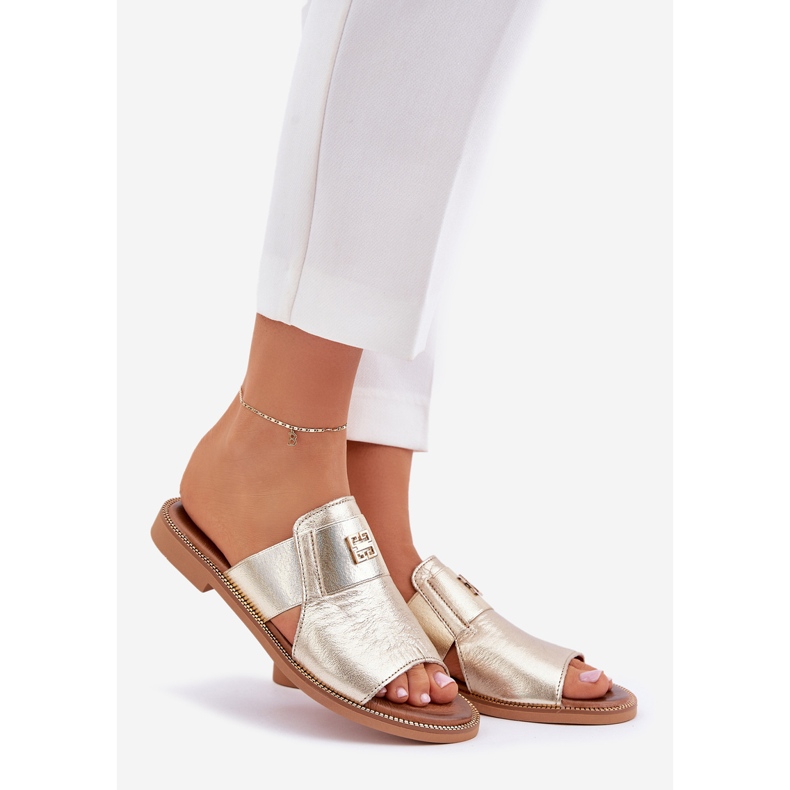 Elegantne papuče od prirodne kože Zazoo 40423 Zloty zlatni 1