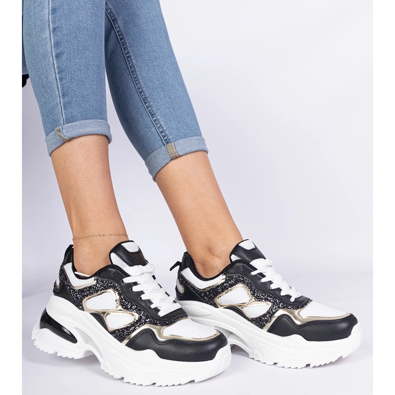 Crne ženske tenisice ukrašene sjajem crno 1