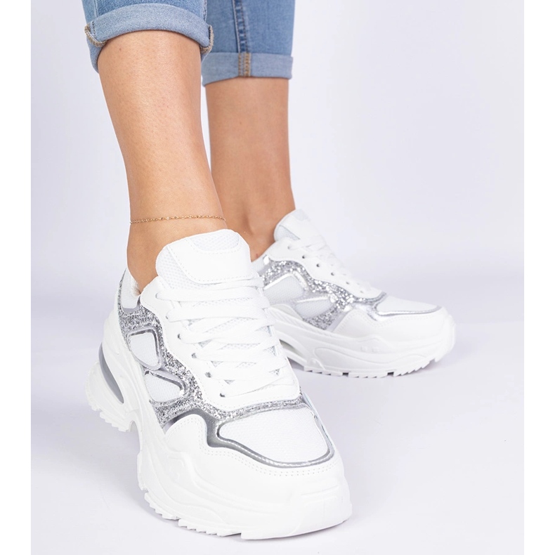 Ženske bijele tenisice ukrašene sjajem bijela 1