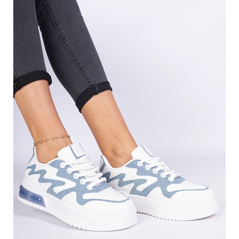 Plave ženske tenisice s traper dodatkom bijela 1