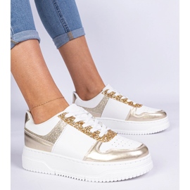 Zlatne ženske tenisice na gustom potplatu ukrašenom sjajem zlatni 2