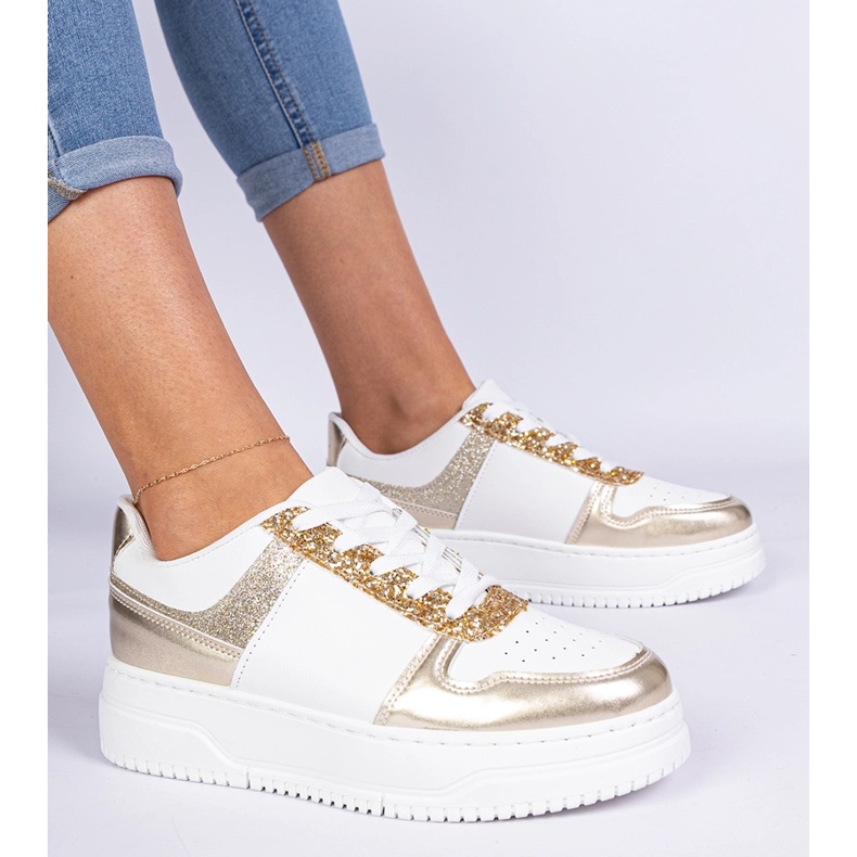 Zlatne ženske tenisice na gustom potplatu ukrašenom sjajem zlatni 2