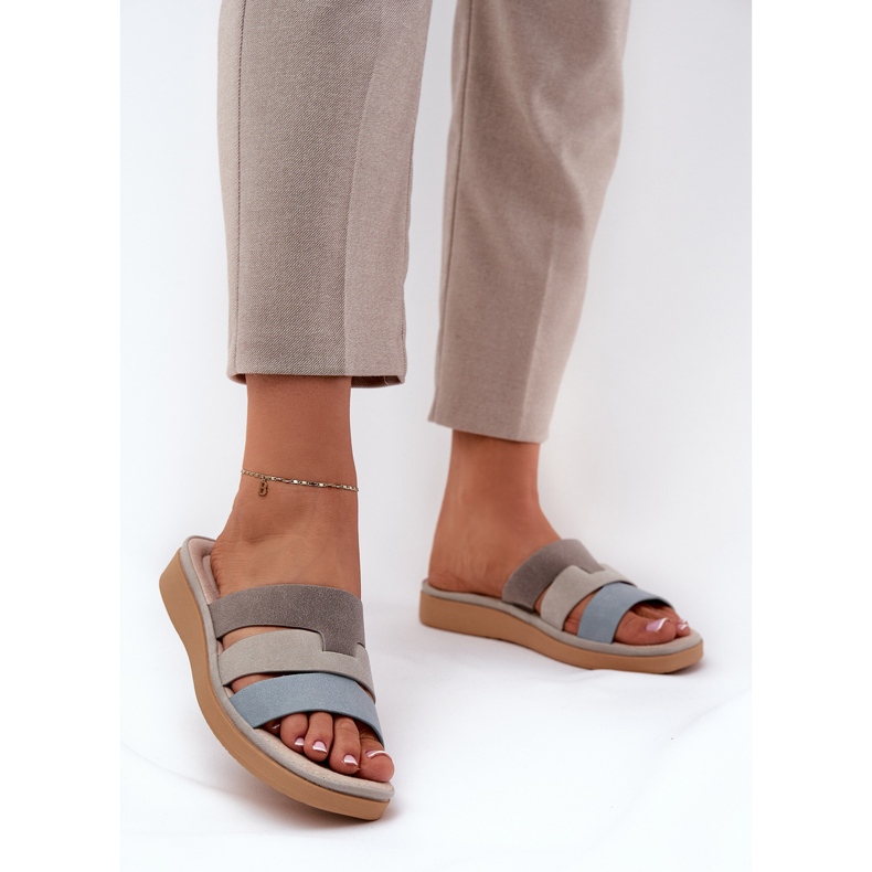 Udobne bež-plave ženske papuče 2