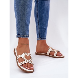 Ukrašene ravne bijele ženske papuče bijela 2