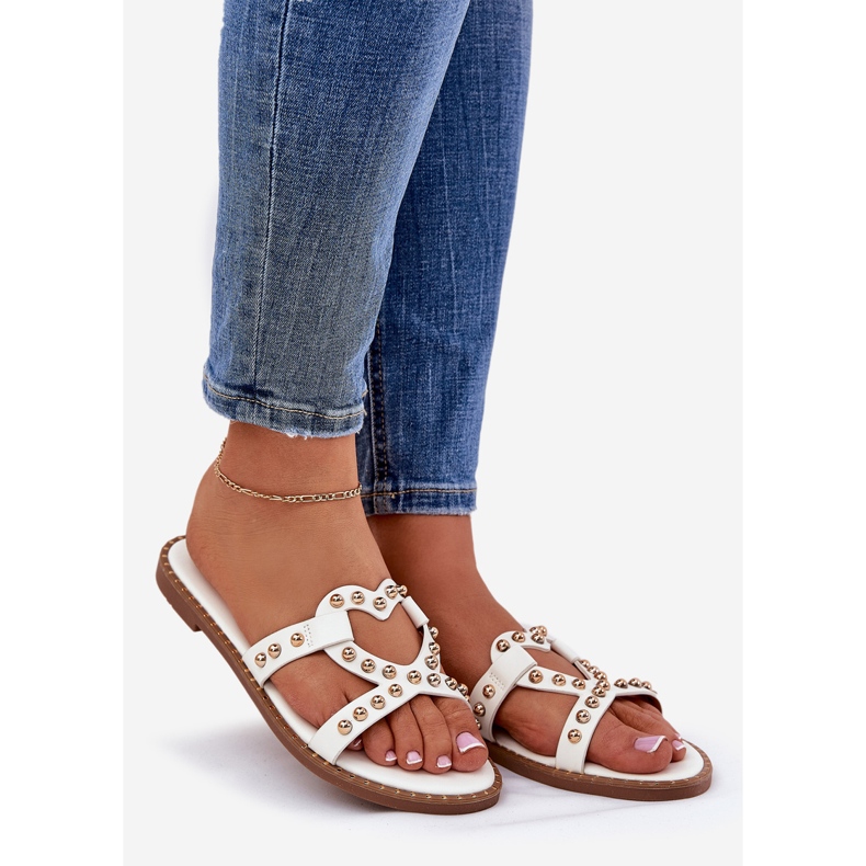 Ukrašene ravne bijele ženske papuče bijela 1