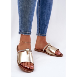 Eko kožne ravne potpetice s ukrasnim zlatnim remenom 2