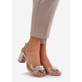 S.Barski Prozirne sandale s cvijećem na ukrašenoj peti D&amp;A MR38-331 Silver srebro 1