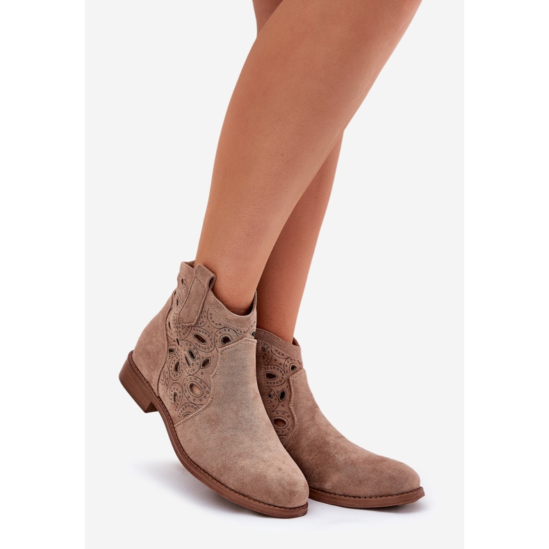 Ženske otvorene čizme s bež patentnim zatvaračem S.Barski HY42-081 1