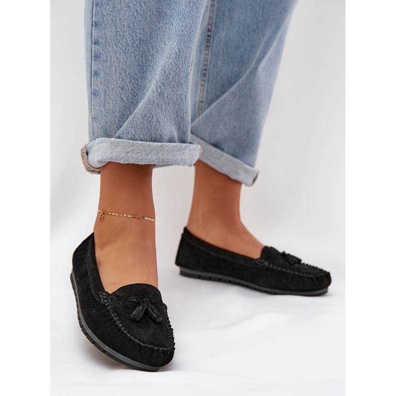 Ženski ravni klasični antilop Moccasins S.Barski LR51-548 Black crno 2