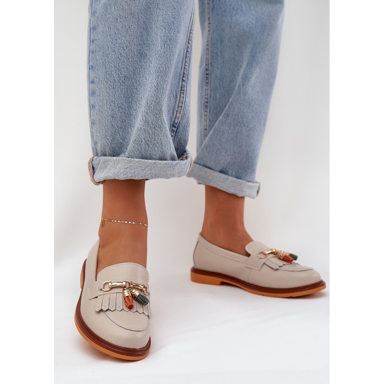 S.Barski Kožni elegantni loaferi s ravnim petom S. barski LR51-768 bež 2