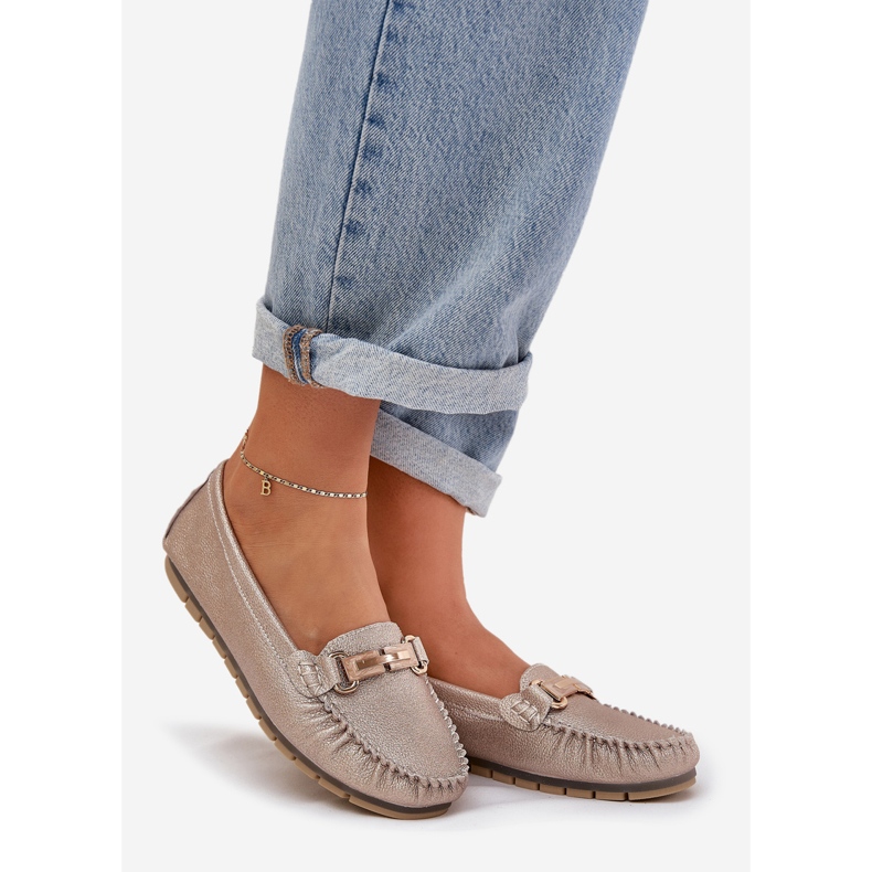 S.Barski Glitter ravni looferi izrađeni od D&amp;A LR51-546 Prirodna koža zlatna 1