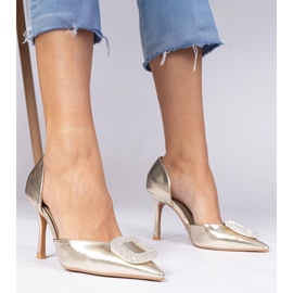 Metalne zlatne visoke potpetice ukrašene cirkonima zlatna 1